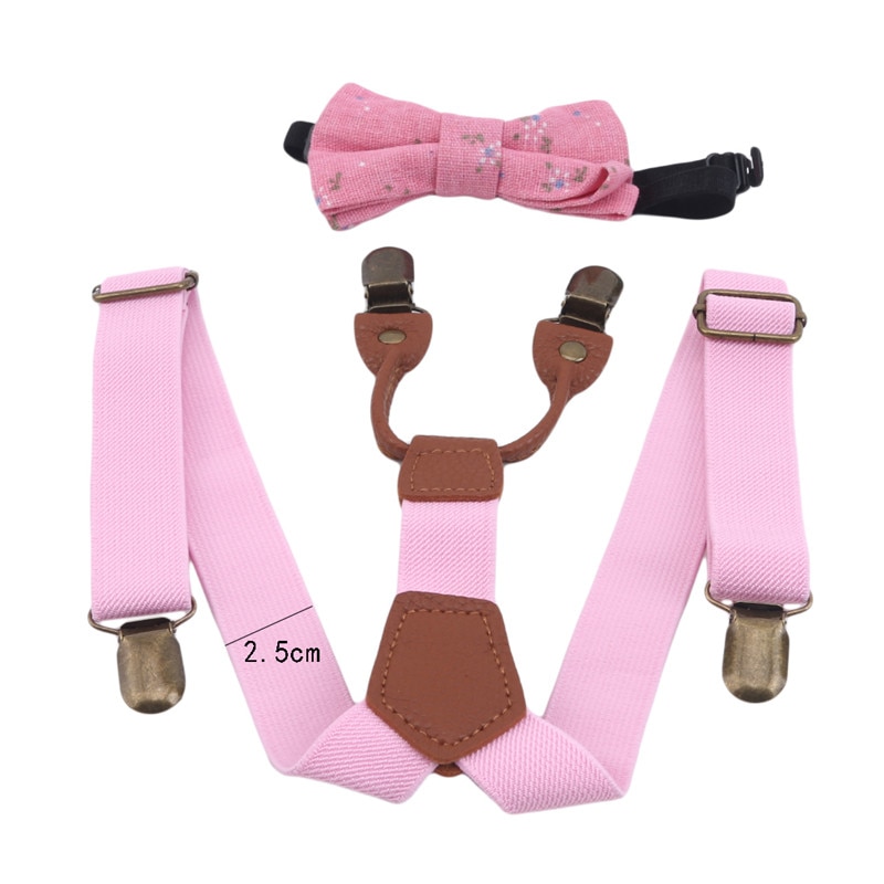 Soild Color Children Belt Bowtie Set Baby Boys Girls Suspenders Clip-on Y-Back Braces Bow Tie Elastic Kids Adjustabl